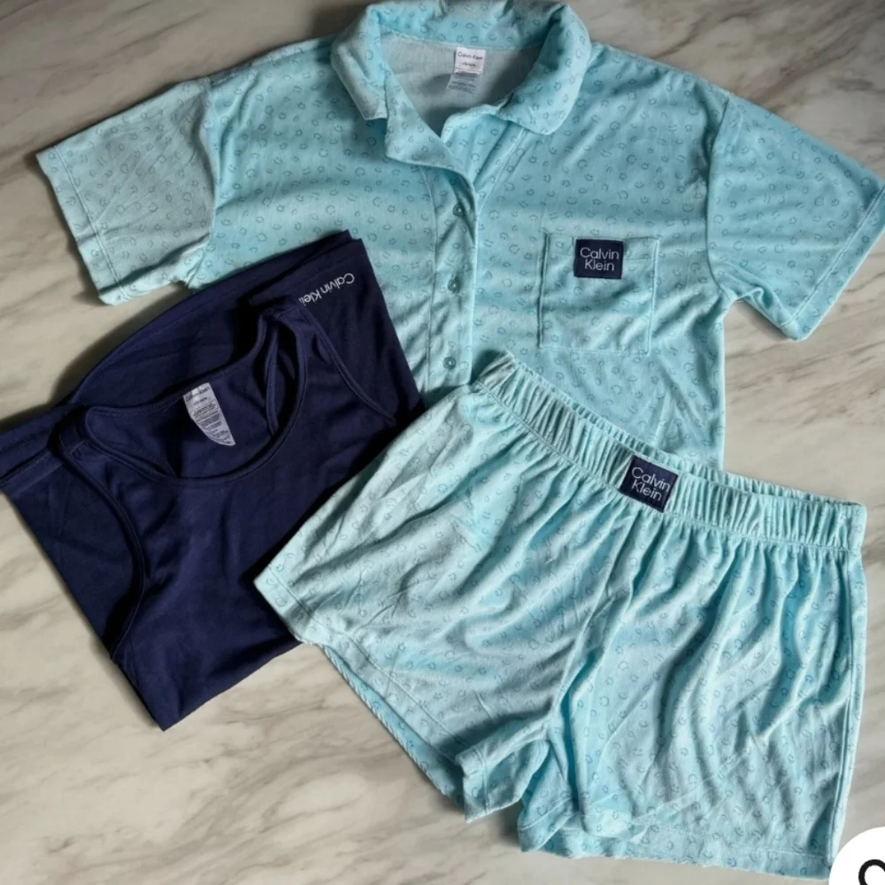 Calvin Klein Ck Youth 3 Piece Sleepwear Pajama SET Light Blue NEW